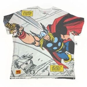 Marvel Thor Shirt Mens XXL White Multicolor AOP Graphic Superhero Comic Strip